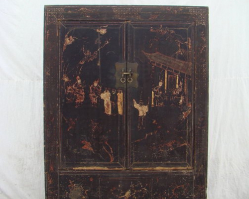 黑描金大柜工廠|Big black cabinet with tracing a design in gold