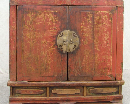 描金二門座箱高碑店|chinese antique trunk