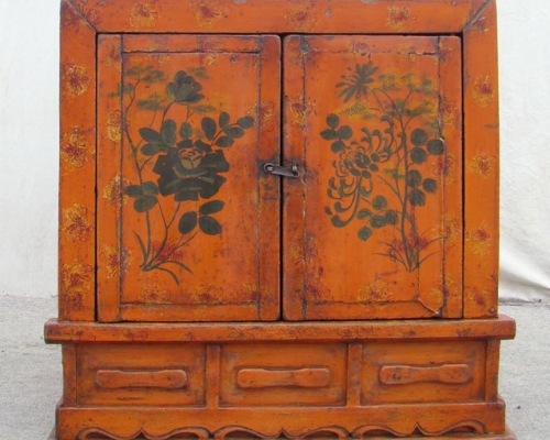 描彩二門座箱工廠|Chinese antique trunk