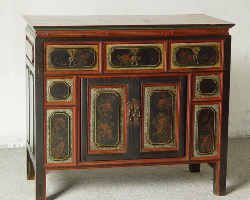 黑五彩三抽二門柜|cabinet