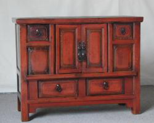 紅四抽二門小柜|Red-lacquered small cabinet