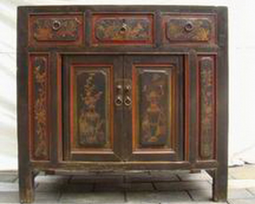 描彩三抽二門(mén)柜工廠|painted cabinet