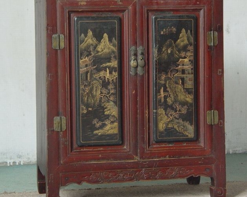 二門描金小柜|Red &gilt small cabinet