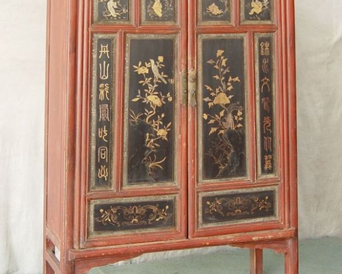 描金二門(mén)中柜工廠|Red & gilt medium cabinet