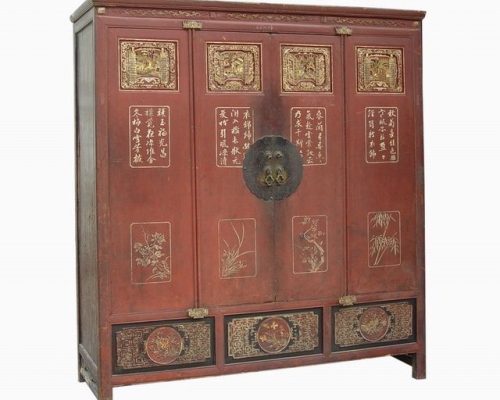 紅描金雕花大柜|Red & gilt big cabinet