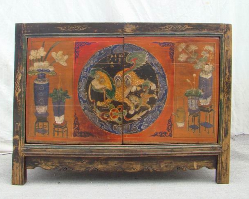 描彩二門柜|painted small cabinet