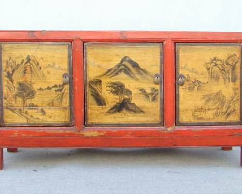 描彩三門柜|Color-painted twin cabinet