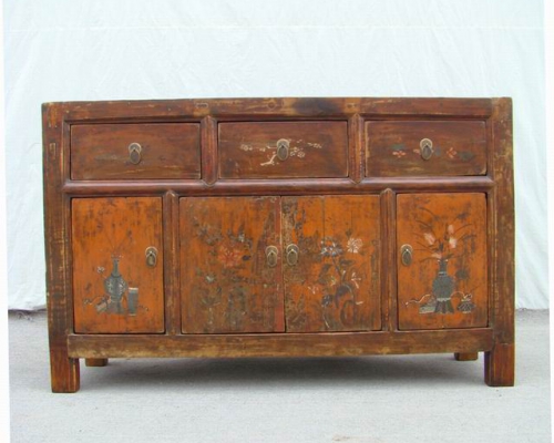描彩三抽四門柜|painted lower cabinet
