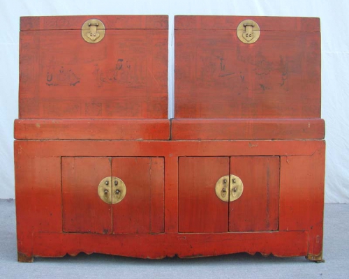 紅描彩箱三件套工廠|red depicting a color three-piece