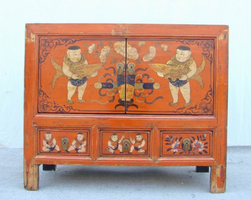 描彩三抽二門柜|cabinet