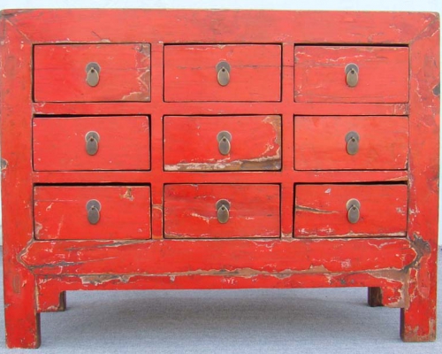 紅漆九抽柜工廠|red lacquer chest with nine drawers