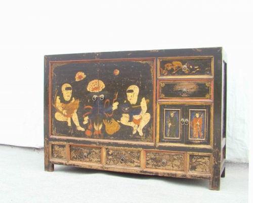 描彩五抽四門柜|painted lower cabinet