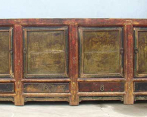 描彩四抽四門柜|Color-painted low cabinet
