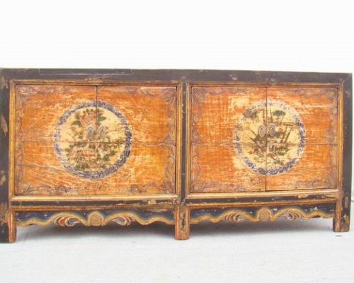 四門描彩柜|Color-painted low cabinet