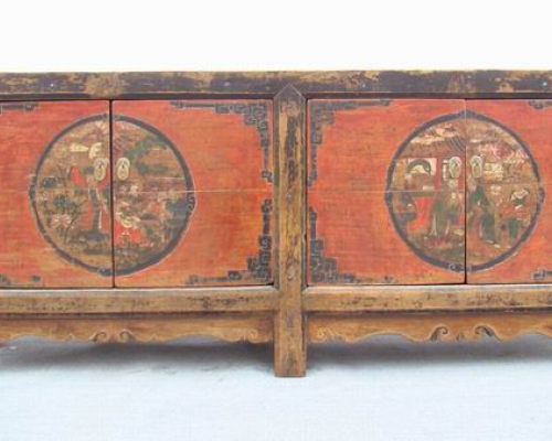 四門描彩柜|Color-painted low cabinet