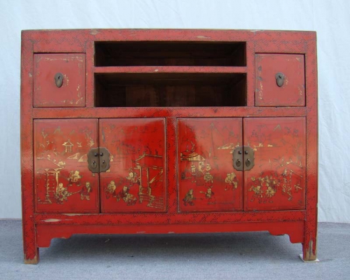 二抽四門(mén)描金柜工廠|depicts the color cabinet with two drawers and four gates
