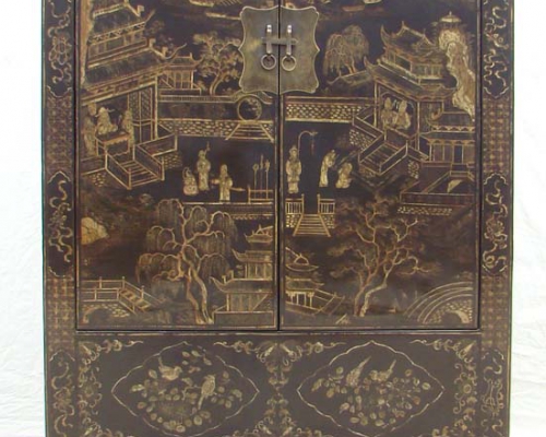 黑描金大柜工廠|Big black cabinet with tracing a design in gold