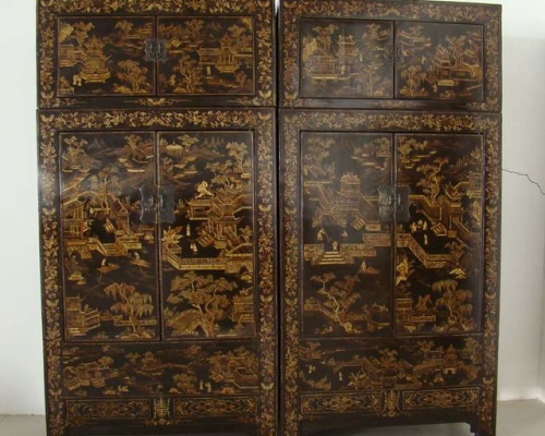 黑描金頂箱柜|Black compound cabinet with tracing a design in gold