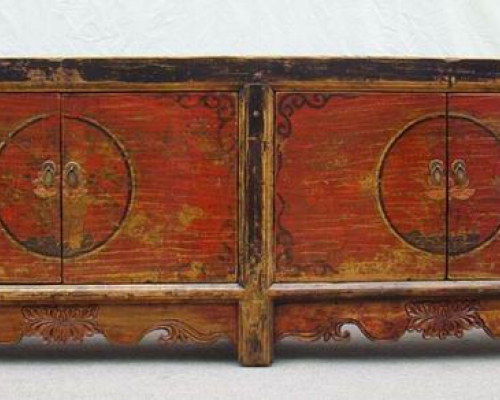 描彩四門柜|Color-painted low cabinet