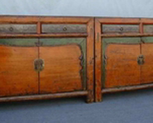 描彩二抽二門柜|Color-painted small cabinet w/ 2 doors & 3 drawers