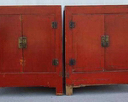 紅漆二門小柜|Red-lacquered small cabinet