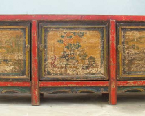 三門描彩柜|Color-painted low cabinet