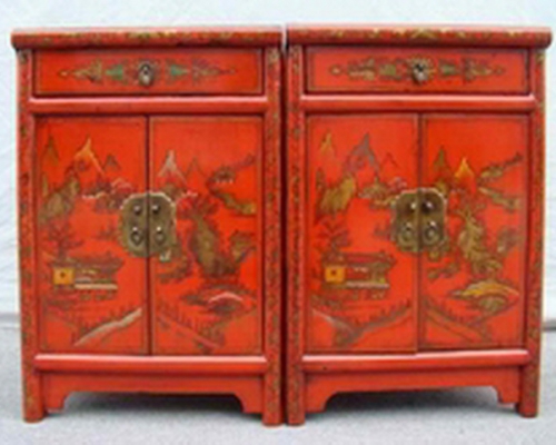 紅一抽二門小柜|red lacquer small cabinet with one drawer and two gates