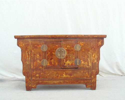 描金二門柜|Red &gilt small cabinet