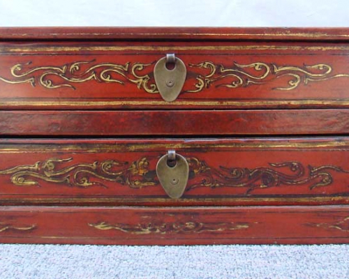 紅描金二抽盒|red depicting a color box with two drawers