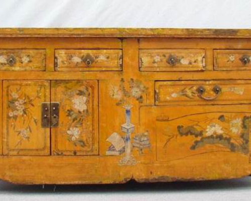 描彩五抽二門連柜|painted cabinet