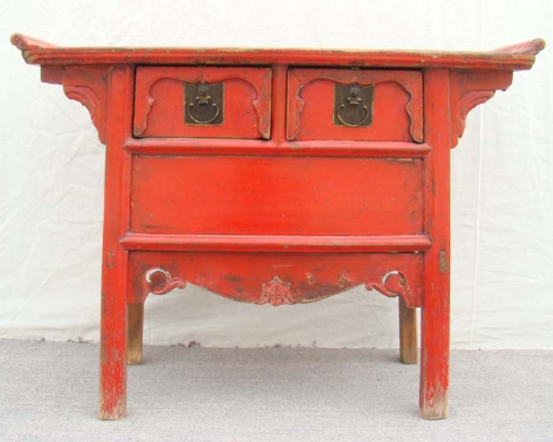 紅漆二抽悶桌|red lacquer coffer with twodrawers