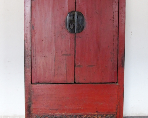 紅披灰二門大柜工廠|Red-lacquered & fabric-wrapped big cabinet
