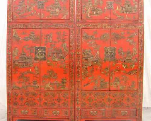 紅描金頂箱大柜|Red compound cabinet with tracing a design in gold