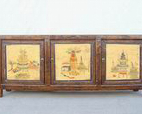 三門描彩柜|Color-painted low cabinet