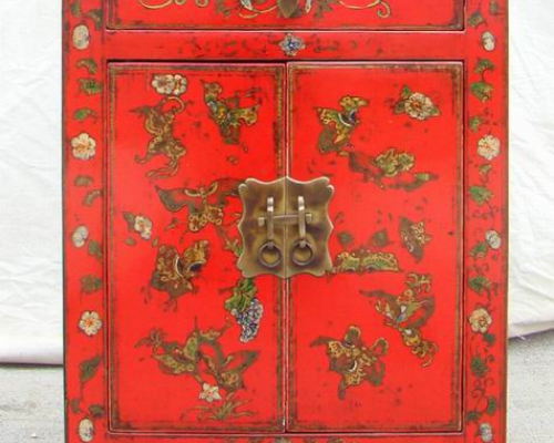 紅描彩小柜|painted small cabinet
