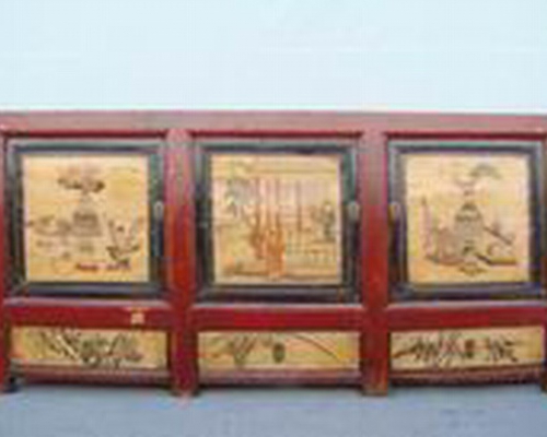 三抽三門描彩柜|Color-painted low cabinet