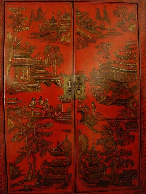 紅描金中柜|Red & gilt medium cabinet