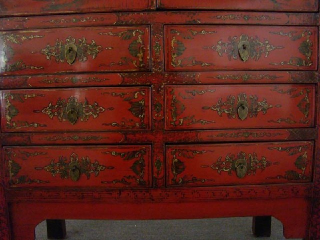 紅描金書柜|red depicting a color small siamese chest