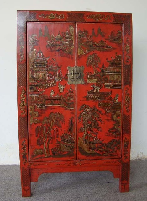 紅描金中柜工廠1件|Red & gilt medium cabinet