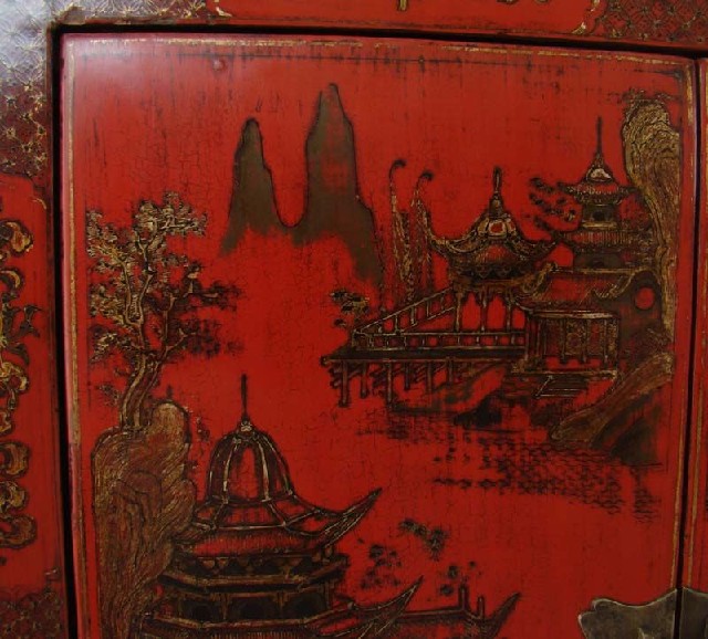 紅描金中柜工廠1件|Red & gilt medium cabinet