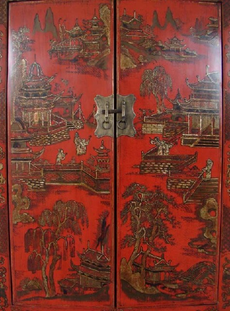 紅描金中柜工廠1件|Red & gilt medium cabinet
