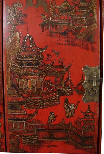 紅描金中柜工廠1件|Red & gilt medium cabinet