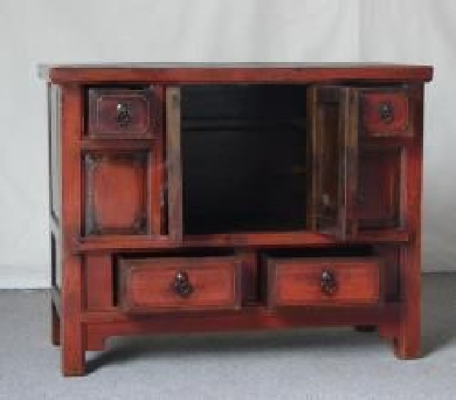 紅四抽二門小柜|Red-lacquered small cabinet