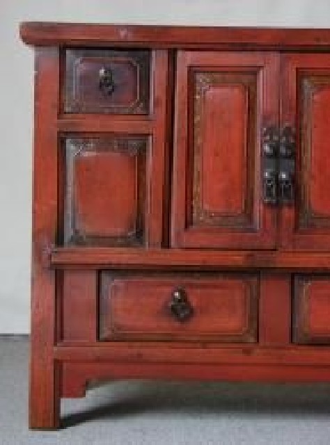 紅四抽二門小柜|Red-lacquered small cabinet
