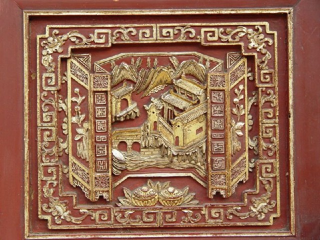 紅描金雕花大柜|Red & gilt big cabinet