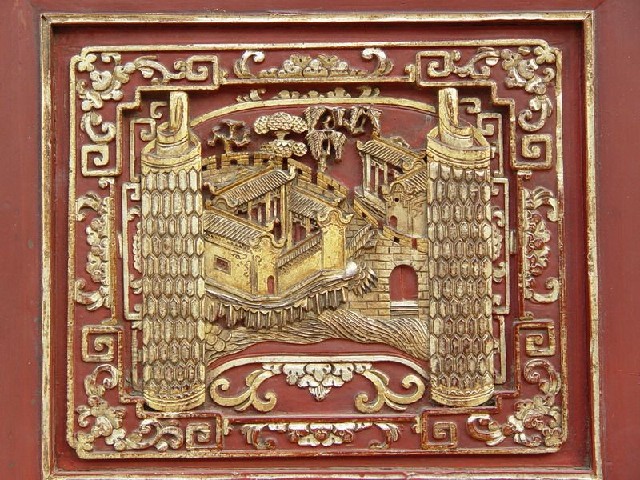 紅描金雕花大柜|Red & gilt big cabinet