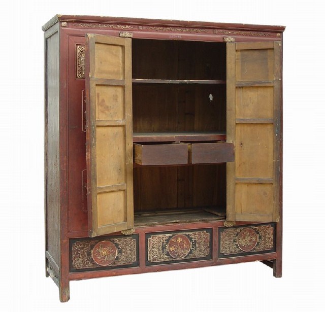 紅描金雕花大柜|Red & gilt big cabinet