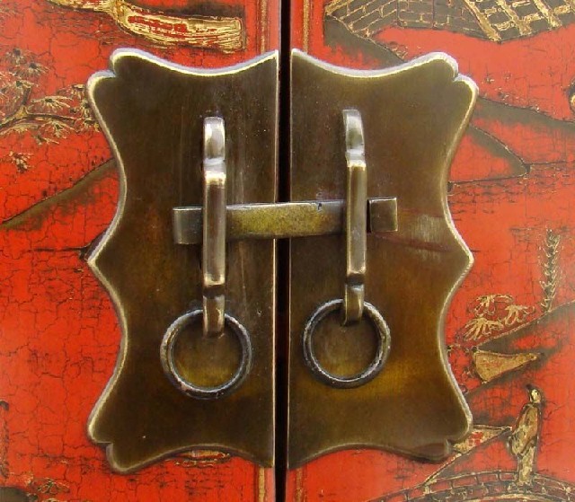 紅描金連二柜工廠|red depicting a color small siamese chest with two gates