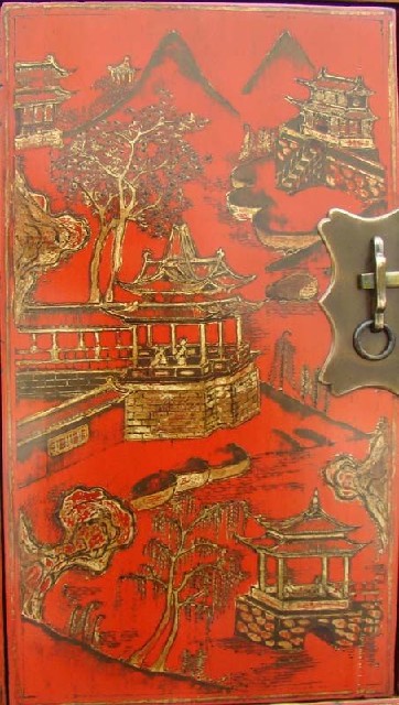 紅描金連二柜工廠|red depicting a color small siamese chest with two gates