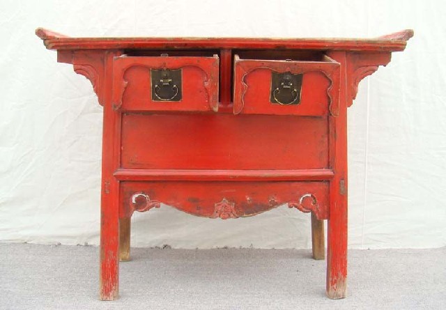 紅漆二抽悶桌|red lacquer coffer with twodrawers